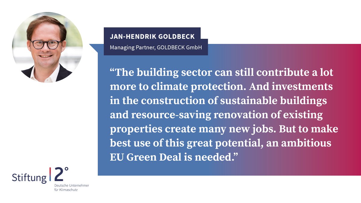 KlimaWirtschaft's tweet photo. What do German CEOs expect from the German #EU Council Presidency starting today? Here is one answer by Jan-Hendrik Goldbeck of @goldbeck_group!
Find more business voices in our press release: https://t.co/82R5VZm5xo
#climatestimulusprogramme #EU2020DE https://t.co/hNYBR8LRy6