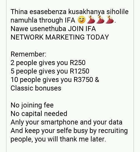 _olwethu20_'s tweet photo. IFA marketing business 
Who was to join for extra cash 
WhatsApp : 0837727918 https://t.co/vbekfmpA9B