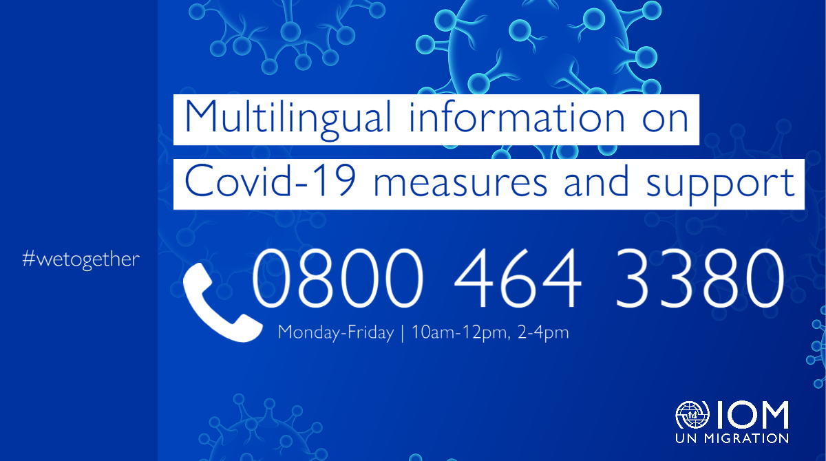 IOM_UK's tweet photo. We are here to support the many migrants who are facing increased challenges due to the impact of the #Covid19 crisis. Info &amp; support on key areas, including Housing, Employment &amp; Benefits, are available in many languages here👉https://t.co/t9uCfxHott &amp; on freephone 0800 464 3380 https://t.co/DZyuEmVZ0k