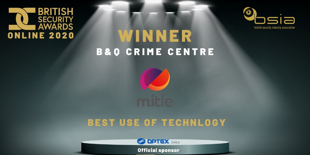 The winner of the British Security Awards 2020 #BSAOnline2020 Best use of Technology is the B&amp;Q Crime Centre from <a href="/MitieSecurity/">Mitie Security</a> <a href="/mitie/">Mitie</a>!