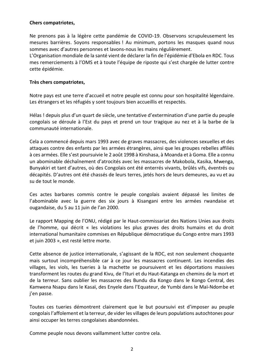 MartinFayulu's tweet photo. Tout en rendant hommage au sacrifice consentis par nos Pères fondateurs pour défendre le droit de la nation congolaise à vivre dans la dignité, je vous invite à faire ce constat révoltant : celui de la trahison de l’indépendance nationale. Mon allocution du 30 juin. https://t.co/wUZUu75qHM