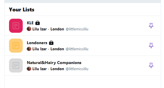 Here's a quick view of my lists. I didn't want to bother everyone in London neither every  @KLECollective member, so I made my own lists to engage with them. The third one is from a small group to engage with each other.