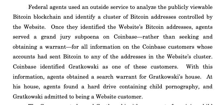 Fifth Circuit court of appeals holds that there is no 4th amendment protection that (1) precludes the use of analytics to trace bitcoin transactions or (2) that protects transaction records on an exchange (here, Coinbase). /1