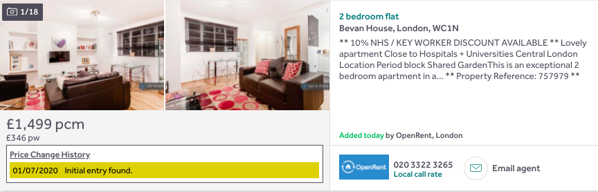  NHS/Key worker discount on what looks to be a former Airbnb near Holborn   https://www.rightmove.co.uk/property-to-rent/property-81555508.html