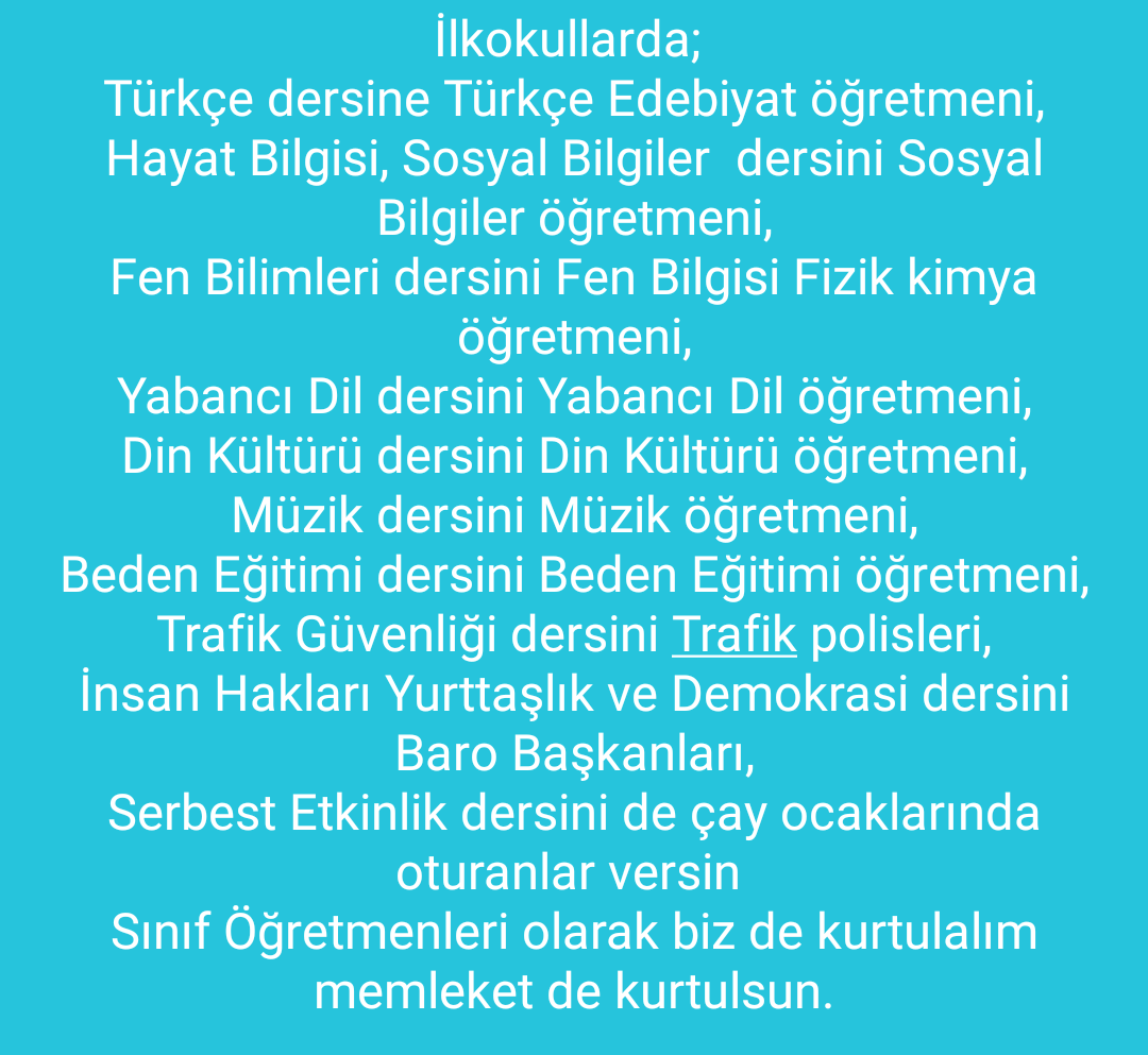 Yıl 2020 , elin oğlu nitelikli öğrenci yetiştirmek için çaba harcarken, yüz yıllardır ilkokulda bu dersleri veren sınıf öğretmenliği üzerinden farklı hesaplar yapılmasına müsaade edilmemeli.
#ilkokulsınıfoeğrtdokunma 
#ilkokulsınıföğrtdokunma