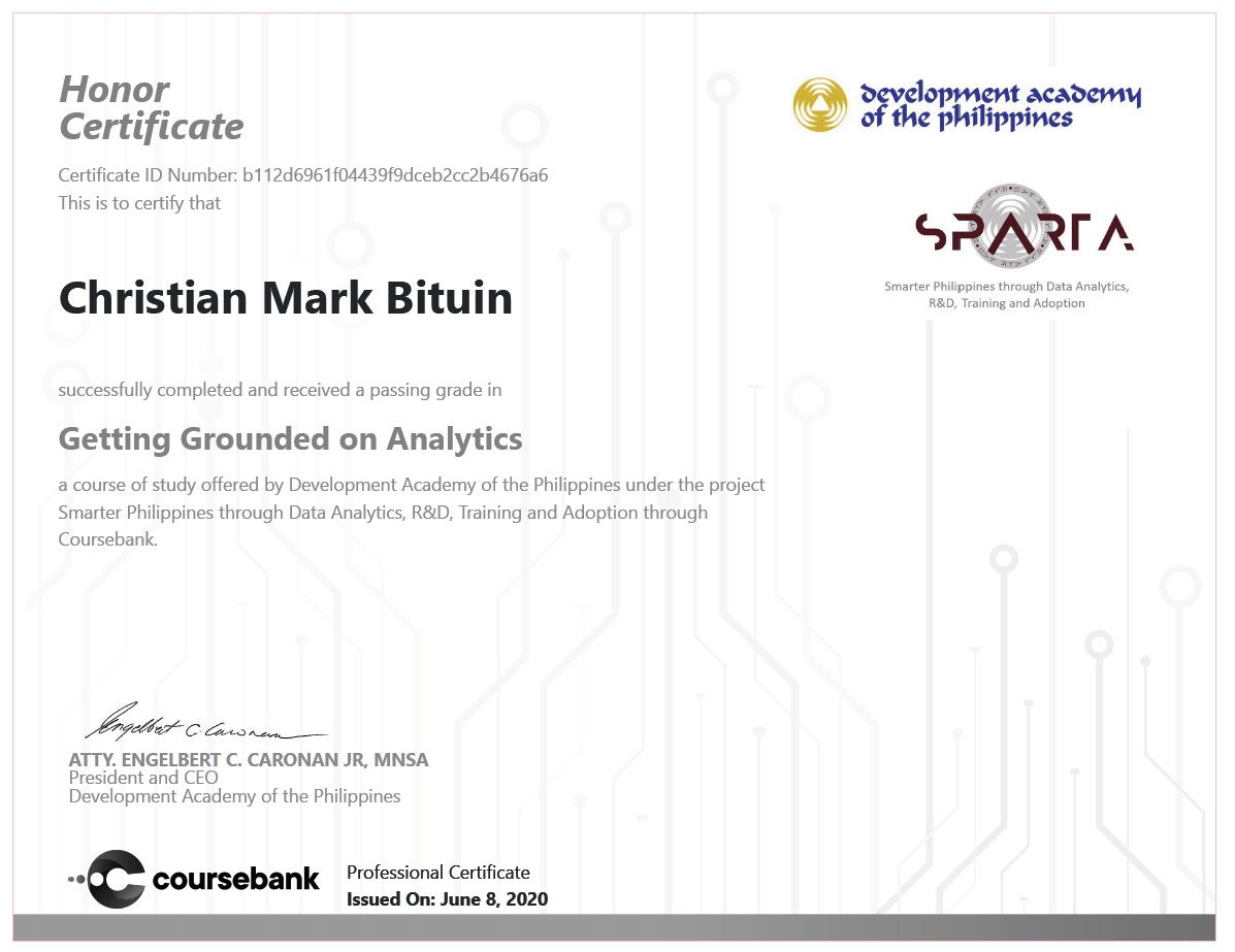 cmbituin's tweet image. 1 down, 16 to go
#DataAnalyticsPathway #ProjectSparta