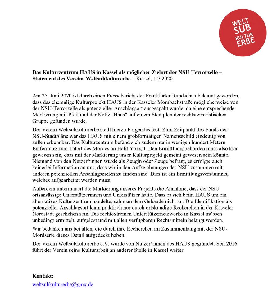 lalalaetc_'s tweet photo. Letzte Woche wurde bekannt, dass in den 2000ern in #Kassel mögliche rechtsterroristische Angriffe auf linke und subkulturelle Strukturen verübt wurden. Hier ist das Statement des Vereins Weltsubkulturerbe e.V.: https://t.co/NgpNxvZND0