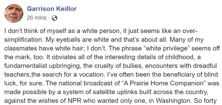 He goes on to tell an anecdote about being "accosted by panhandlers"
