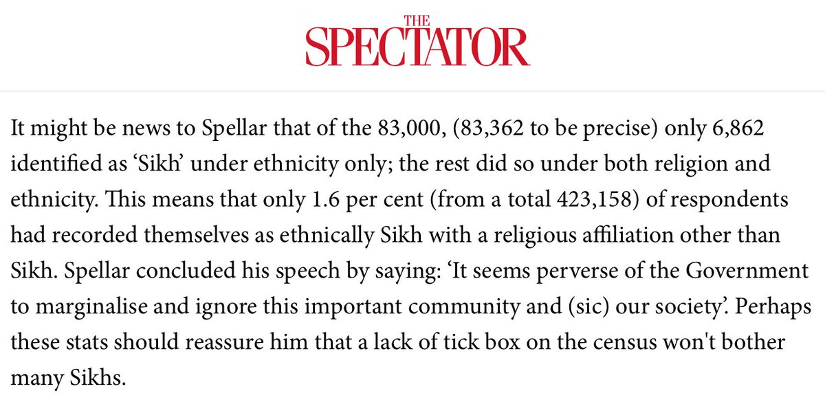  @PreetKGillMP’s claim that “83k Sikhs protested in the last census" is, in my opinion, disingenuous. I appreciate “no public body uses religion to monitor data or deliver services” (see previous tweet), but to contort Sikh identity to achieve this goal does more harm than good.