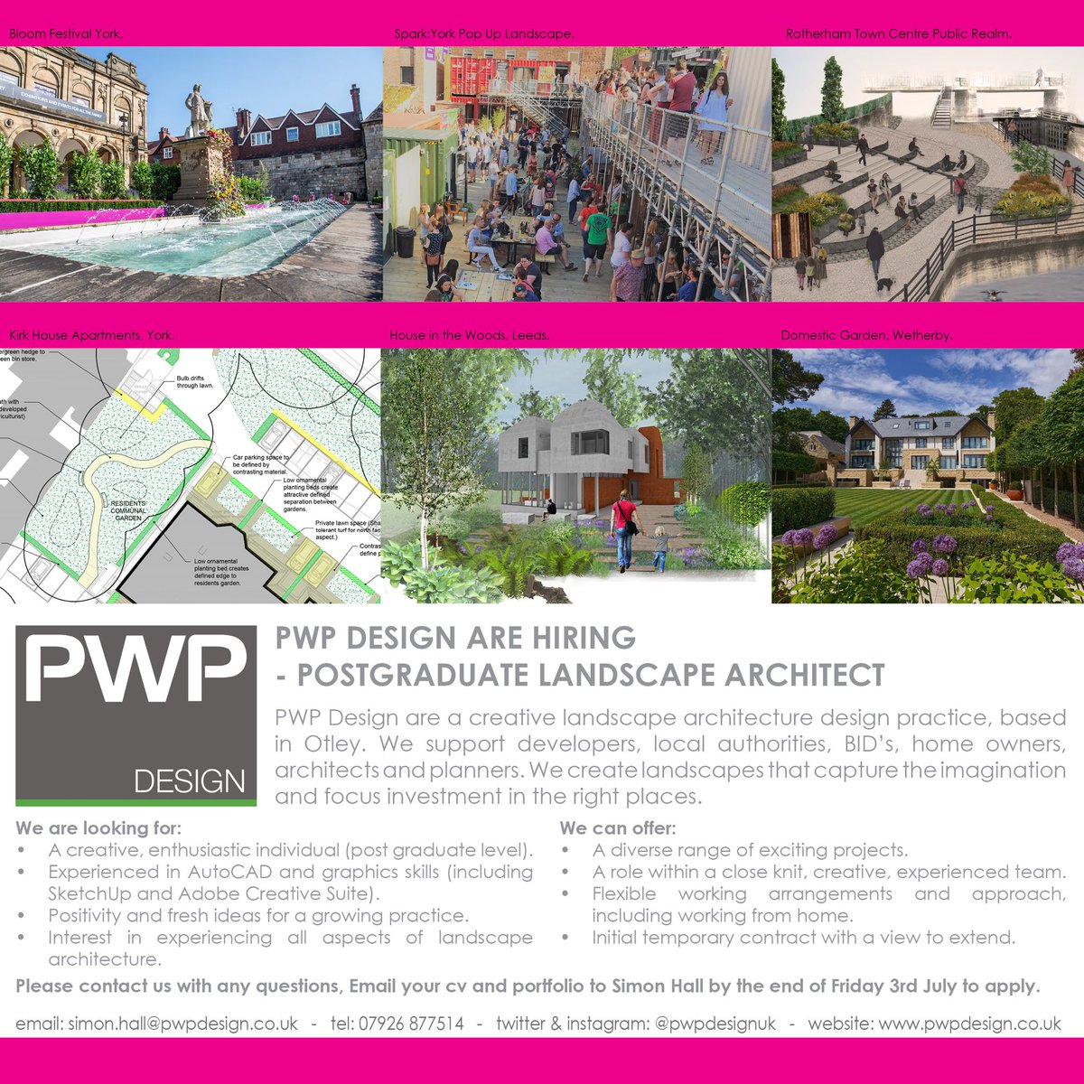 PWP Design are hiring. We are looking for a creative postgraduate landscape architect to join our team. #chooselandscape #landscapearchitecture #Yorkshire #landscapedesign