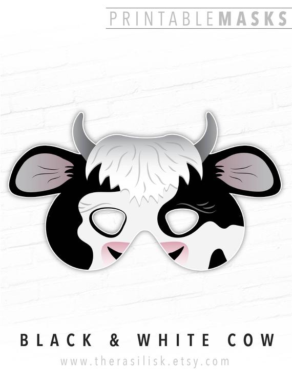 Cow Mask Animal Mask Halloween Mask Printable etsy.me/3dP5QOJ # #cowmask #animalmask #halloweenmask #printablemask #farmanimalparty