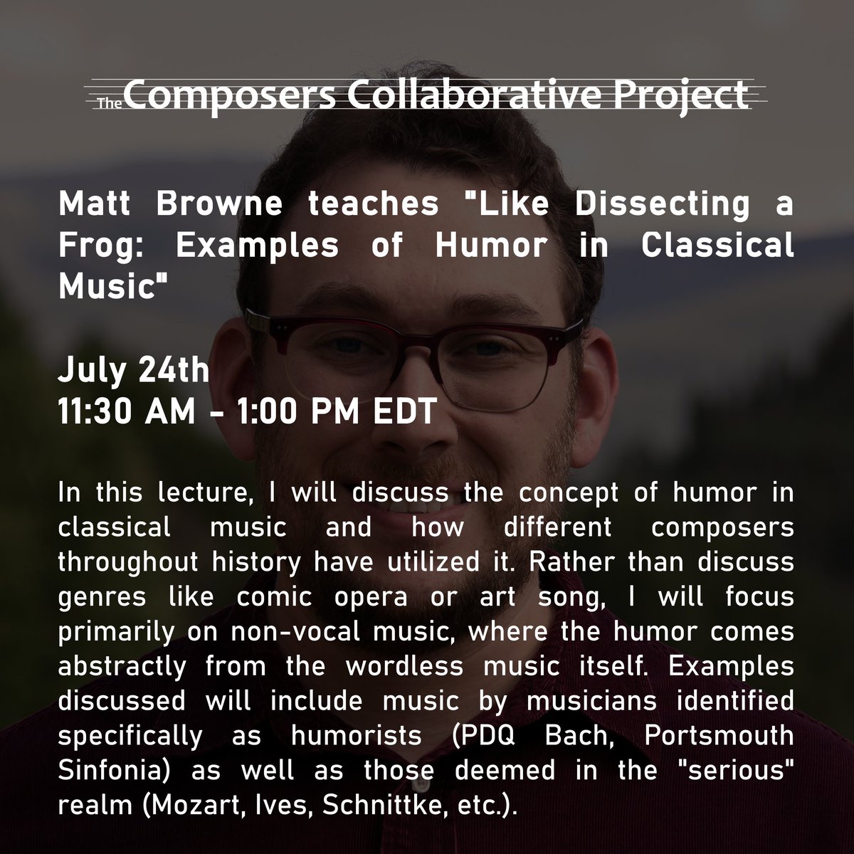 Dr. Matt Browne has collaborated with ensembles such as the Minnesota Orchestra, Alarm Will Sound, and PRISM Quartet, and has received honors from ASCAP, BMI, and the Mizzou International Composers Festival among many others. Learn more: composerscollaborative.com/teachers/browne