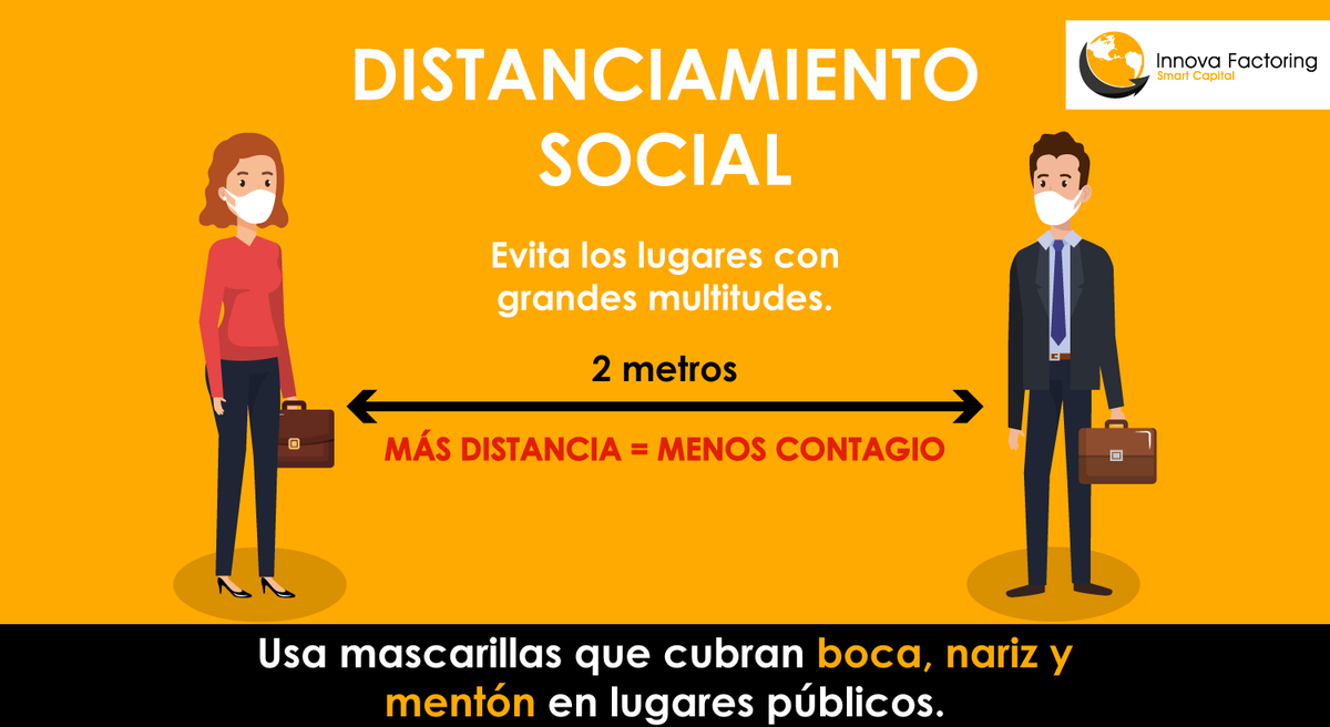 DigiFactoring's tweet photo. Ayudemos a frenar la propagación del virus. Sabemos que debes salir para continuar trabajando, pero recuerda mantener una distancia de 2 metros como mínimo, así evitarás enfermarte.
#DistanciamientoSocial #A2metros #MásdistanciaMenoscontagio #InnovaFactoring https://t.co/s5ikivk9Mn