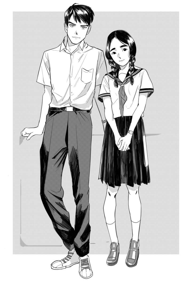 photo study and a long overdue inking practice with my ocs abe and yui :) 