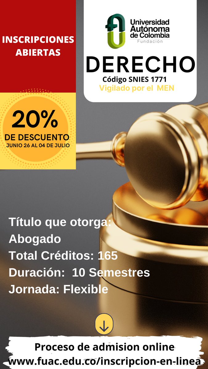 Uautonoma_Col's tweet photo. ¡Inscripciones abiertas en la Facultad de Derecho!
Anímate a ser parte de la FUAC
👇
https://t.co/ZkmQHoMpfM

#SomosAutónomos #yoquierolafuac https://t.co/bQgmB5MM9p