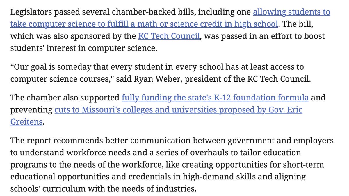In 2018, legislators passed several bills to improve workforce development. https://www.kansascity.com/article211834059.html