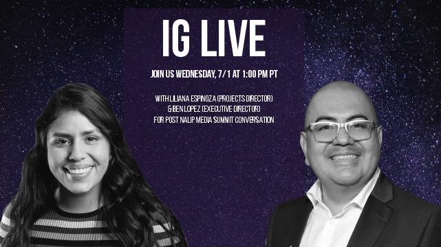 NALIP_org's tweet photo. The summit may be over, but our conversations aren’t! Tune into NALIP’s IG live (@ nalip_org) TODAY at 1 PM PST to sit down with NALIP’s Projects Director Liliana Espinoza and Executive Director, Ben Lopez. Don’t miss out as they talk all things #NMS20VIRTUAL. |#WeAreInclusion https://t.co/rw0R88UIj4