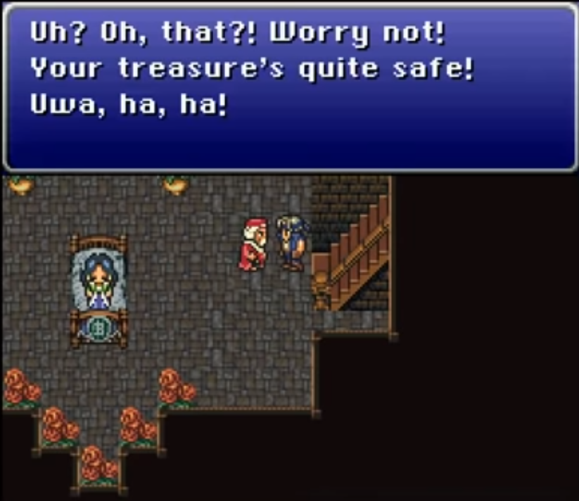 In FF6 Locke had a girlfriend who died, so like any normal non-creepy person he keeps her corpse in the local madman's basement until he finds a way to bring her back