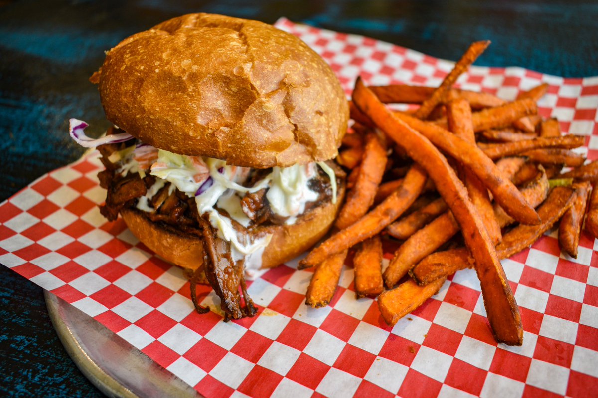 stackedstl's tweet photo. We may specialize in burgers but we also have some delicious other options, like our BBQ Brisket sandwich. Slow cooked and tender pulled brisket tossed in our house made BBQ sauce and topped with with our creamy slaw. All served on a brioche bun! #StackedSTL #BBQ #STL https://t.co/br8Q5O7NLU