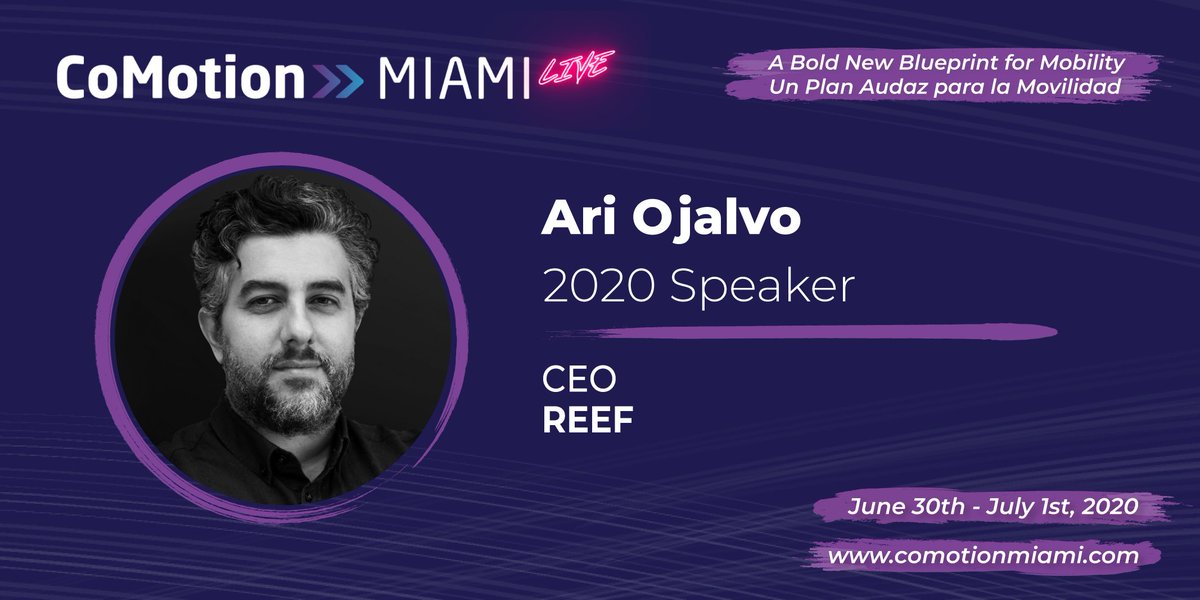 CoMotionNEWS's tweet photo. Get ready for another great keynote at #CoMotionMIAMILIVE! Join us to hear from Ari Ojalvo, Chief Executive Officer of Miami’s own @reeftechnology, starting now. https://t.co/AqJhBfLvGe https://t.co/AEygIwfPfD