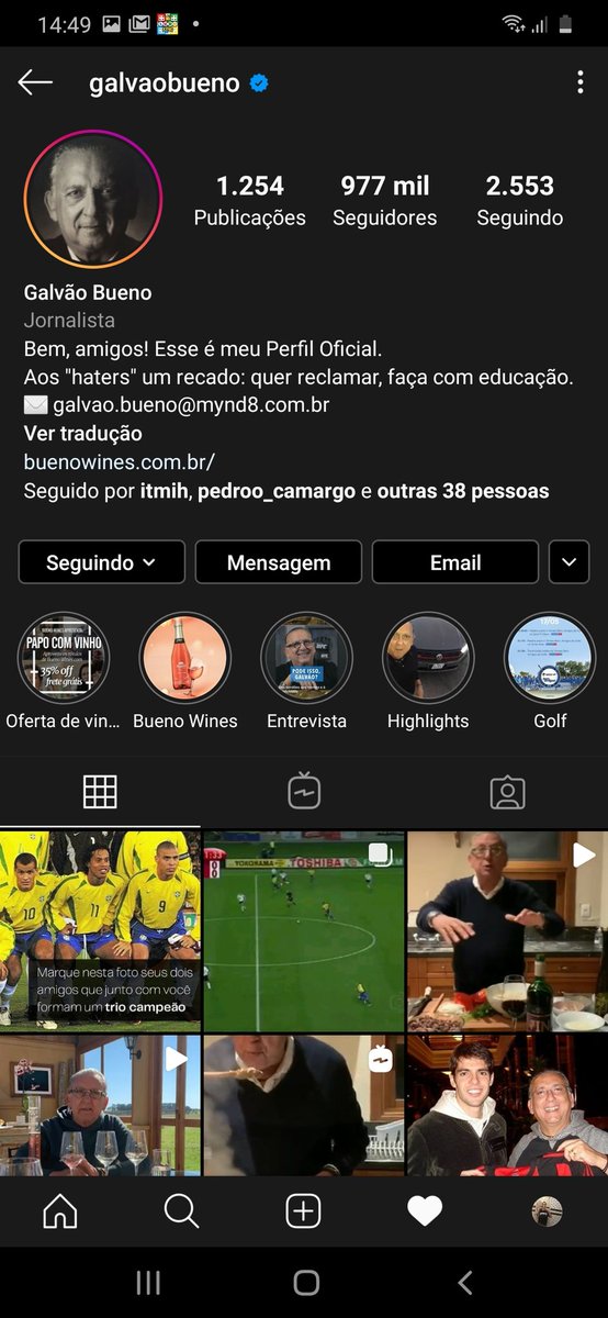 GabrielSpessote's tweet photo. GALVÃO BUENO me seguiu no insta, zerei a vida https://t.co/zx0LCRjGey