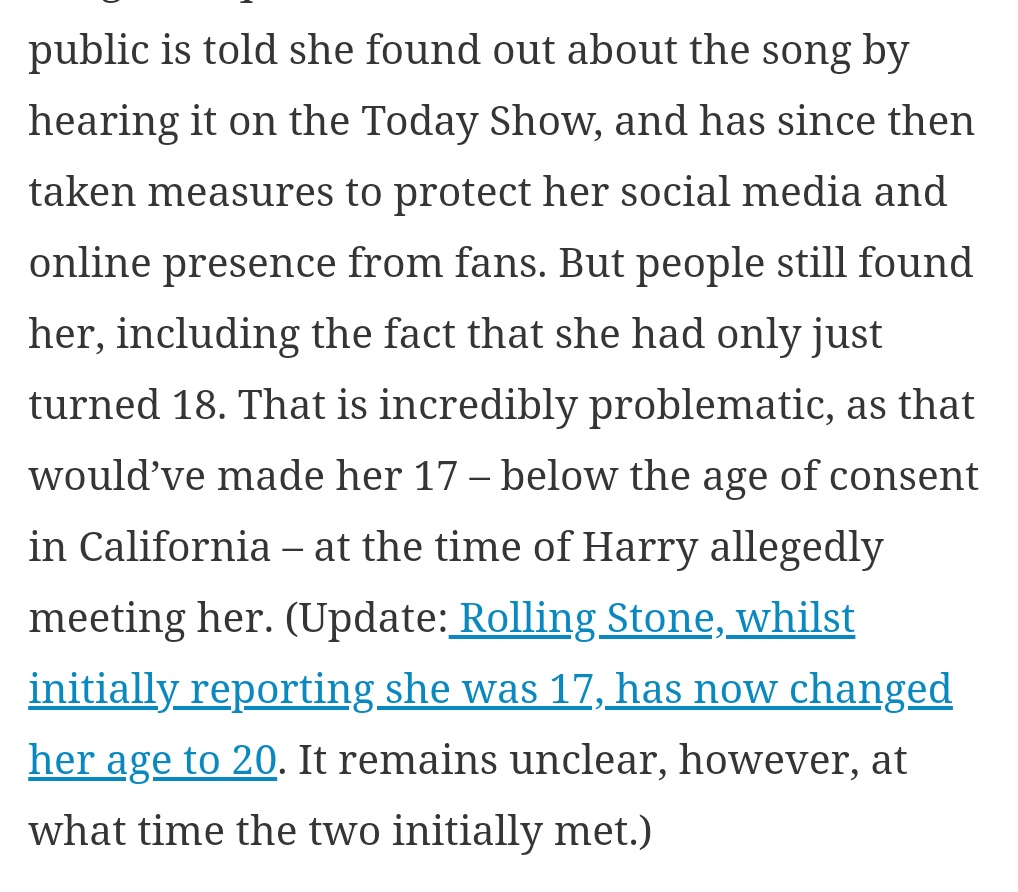 In his song, Carolina which Harry describes as being about a girl he met once on a night out, he explicitly name drops her WITHOUT her consent and she only finds out about it through TV after the album came out. She was also harassed by fans causing her to delete her social media