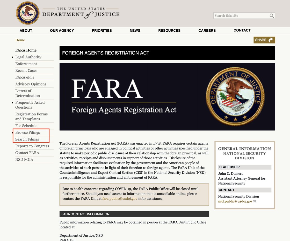 HERE'S HOW TO HAVE FUN WITH FARA! All paid by YOUR TAX DOLLARS through NATIONAL SECURITY DIVISION!  Head for Browse Filings and Search Filings.