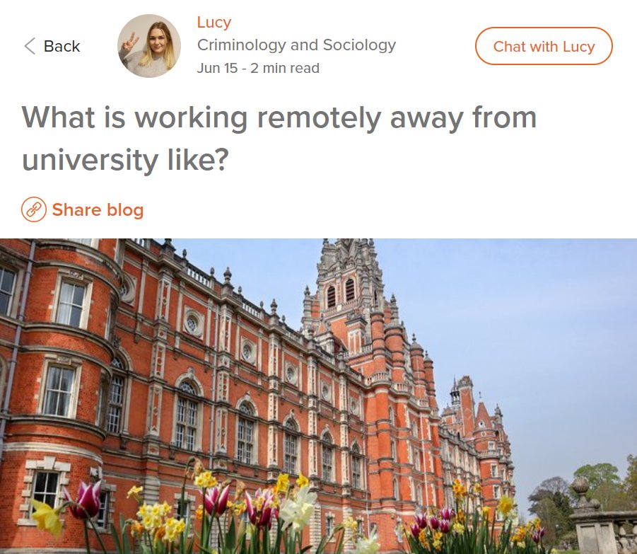 RoyalHolloway's tweet photo. Continuing with our Unibuddy blog post series, Criminology and Sociology student Lucy talks about her experiences with online teaching and her top tips for working remotely: https://t.co/yBAG41sVxG #RHTogether @RHUL_Law https://t.co/aaLxrVr2Sq