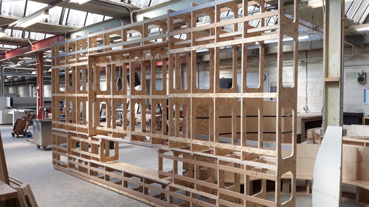 Lignify1's tweet image. A little snippet of the stages in the production system to manufacture this feature fire place, soon to be installed in high end student accommodation. Skeleton manufactured out of smartply OSB and cladded in @havwoods flooring