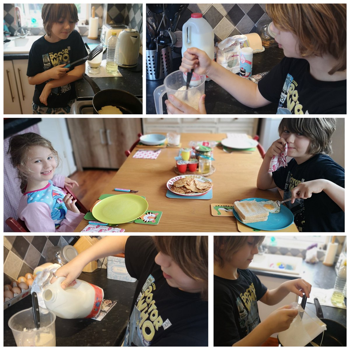 gemmawylde's tweet photo. G made low fat freefrom pancakes this morning from scratch, totally his idea too. They were yummy and we had them with fruit &amp; honey 🥰
@LadywoodKH @MrStevensLW @srutlandLW @MrsSlater_LW https://t.co/Jlvg5y53rY