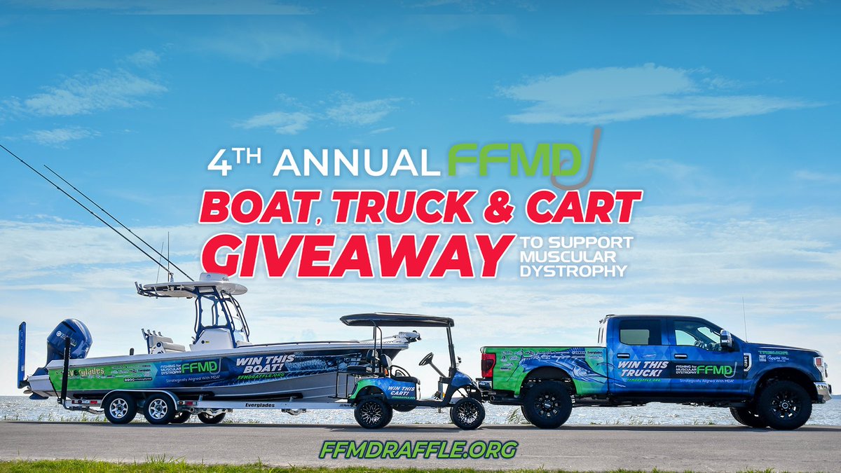 Announcing our 4th Annual Boat &amp; Truck Raffle to support <a href="/MDAorg/">Muscular Dystrophy Association</a> and those fighting against #musculardystrophy. ffmdraffle.org #evergladesboats #ffmd #mda #yamahaoutboards #ford #fordtrucks #fishing #boating