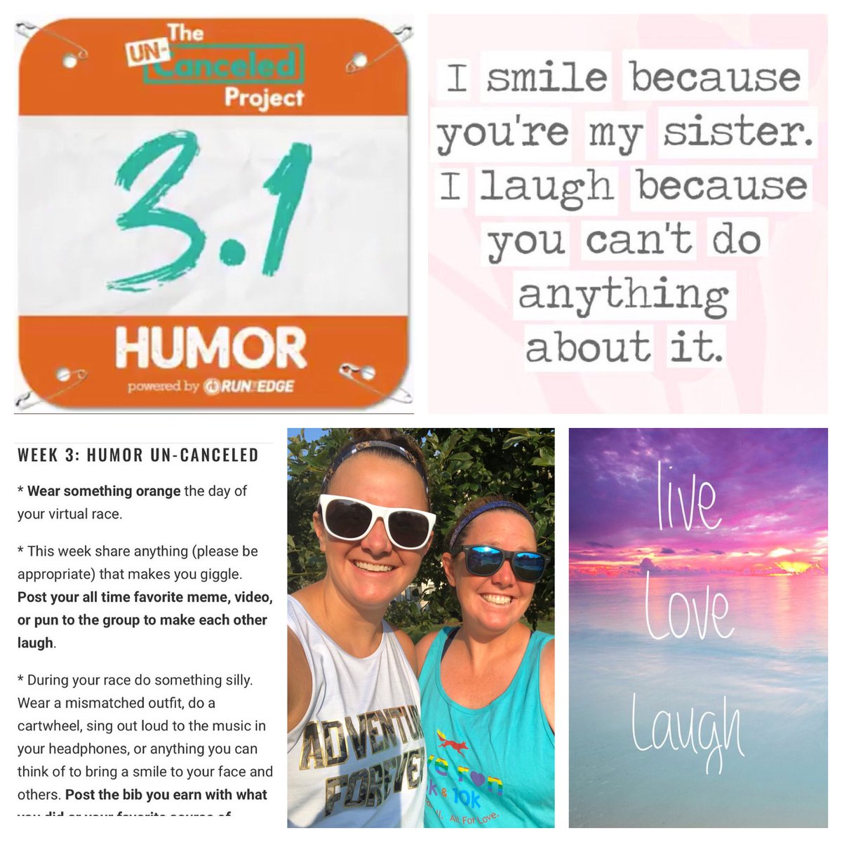 MsVMarketing's tweet photo. Week 3: Humor 3.1✅

“She’s my sister, my best friend, my soul mate and the best part of me.”

Best way to ensure humor = run with the birthday girl: my sissy (aka Mrs James the best sub ever)

#uncanceledproject #runtheedge https://t.co/uq37yyak5c