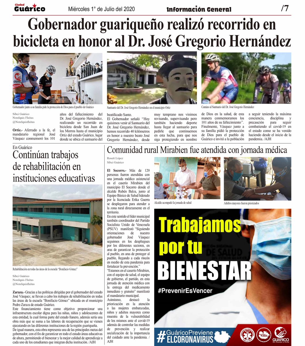 #InfoGeneral 📰 Gobernador guariqueño realizó recorrido en bicicleta en honor al Dr. José Gregorio Hernández 🚲

#GuáricoProduceEnCuarentena
#ConcienciaPorLaSalud