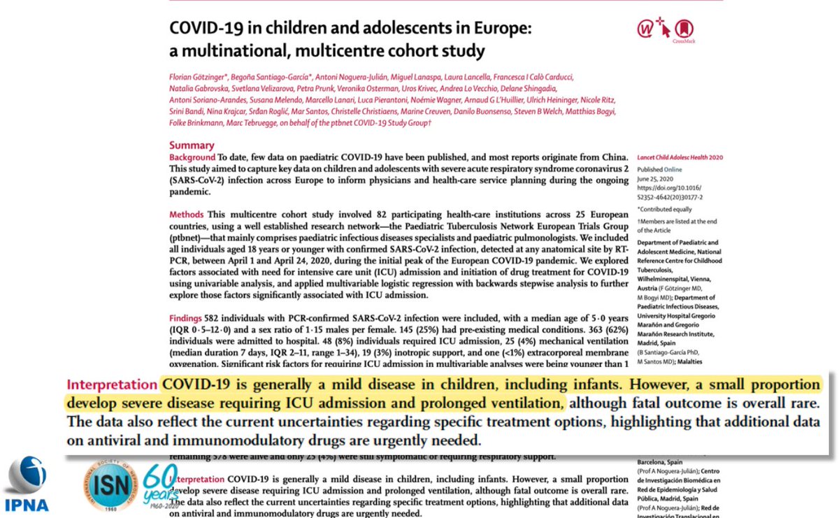 ISNkidneycare's tweet photo. As this new entity develops we've learned different involvement in children and adolescents, a Multisystem Inflammatory Syndrome in Children (MIS-C).
#ISN_IPNAwebinar @vjha126 #K_D https://t.co/t9UCMKalfG