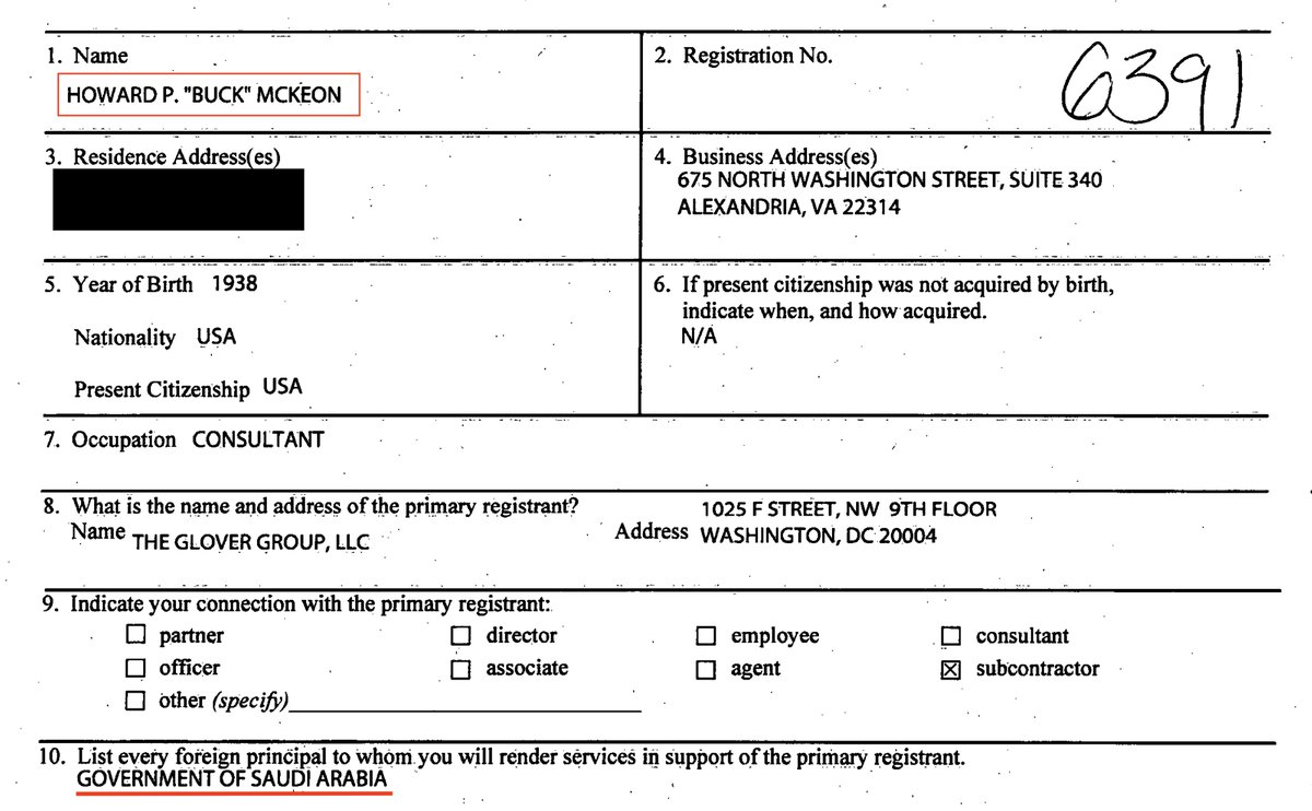 BINGO. Here's Buck McKeon registering for Saudi Arabia on November 16, 2016 - which means the DOJ/National Security Division likely knew about this a while before asking him to register, if he didn't do so willingly.