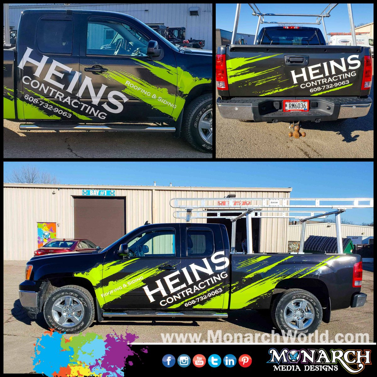 monarchmadison's tweet photo. Heins Contracting Truck Partial Wrap! 💚🦋 

#truckwraps #partialwraps #vehiclewraps #madisonwi #monarchwrapstars #monarchmediadesigns #vinylgraphics #shoplocal https://t.co/XZTOhKRtBC