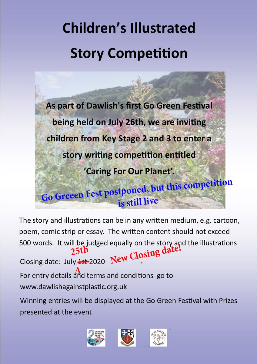 #dawlishagainstplastic has extended deadline for its #writingcompetition for #KS2 and #KS3 students on #caringforourplanet. See more here tinyurl.com/y8mpx9t3