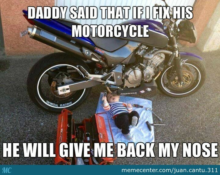 CycleClear's tweet photo. Daddy Said That If I Fix His Motorcycle 🏍
He Will Give Me Back My Nose 😁
.
.
👉 Visit our bio for more info!
.
.
#motorcycle #yamaha #bike #moto #honda #bikelife #kawasaki #biker #suzuki #motorbike #rr #ducati #cbr #bmw #motorcycles #bikersofinstagram… https://t.co/8fB7UJgUhR https://t.co/g9KsxGRQYv