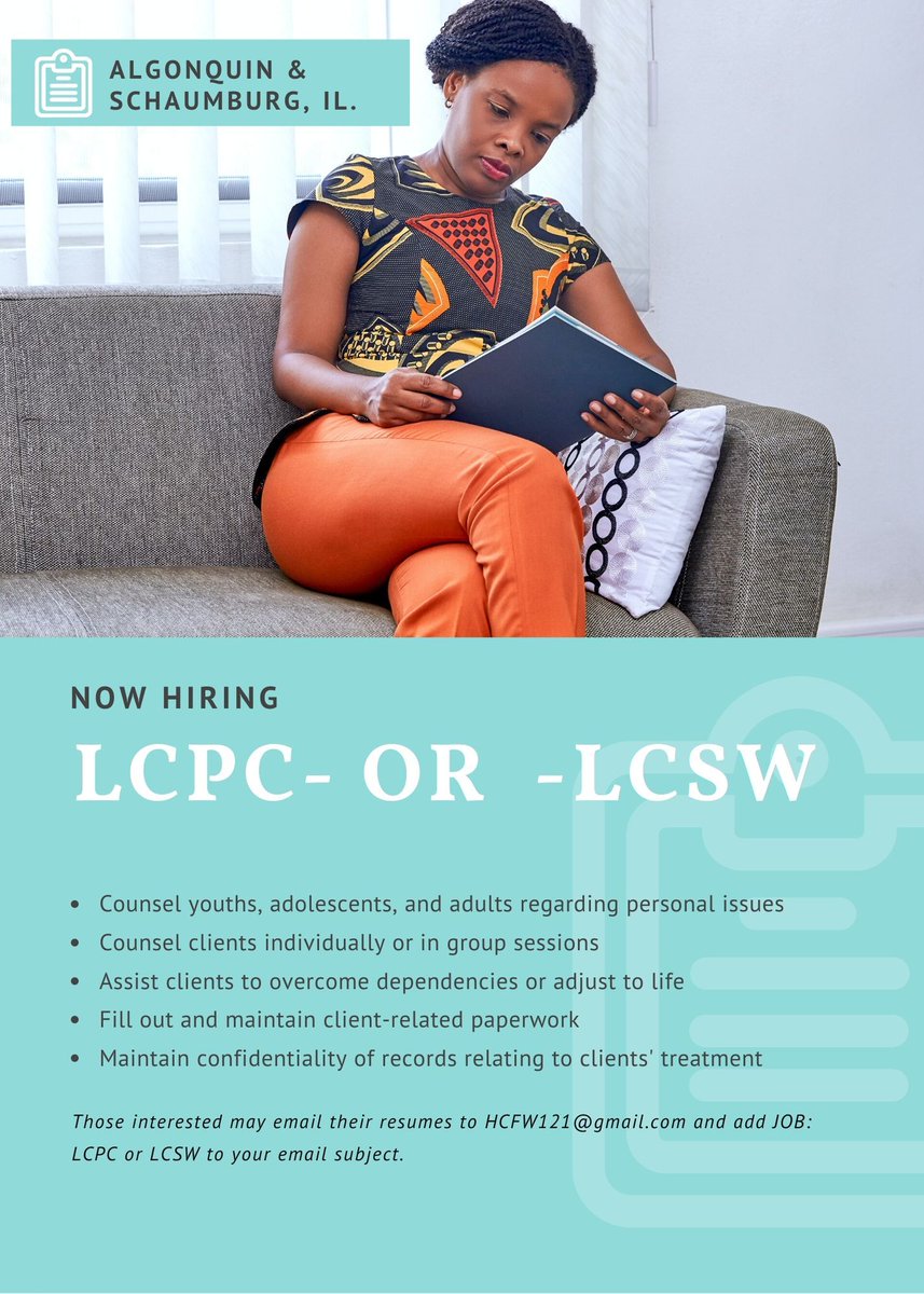 BuildingFamily1's tweet photo. Hiring for our private practice. We are looking for LCPC's and LCSW's in Algonquin and Schaumburg Illinois. https://t.co/V7tMhHZcWG