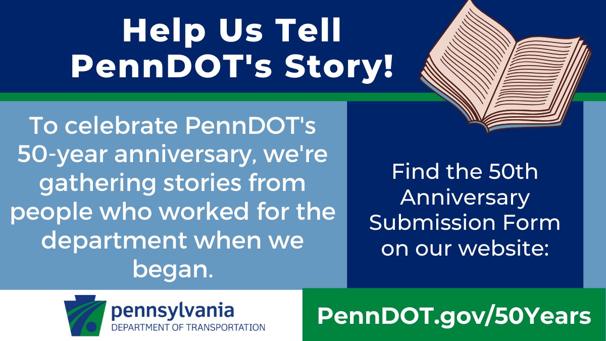 Did you, a friend, or family member work for PennDOT when we began (50 years ago TODAY)? Help us remember where we’ve been as we recognize 50 years of building communities. Please fill in our 50th Anniversary Submission Form (open in Chrome): https://t.co/MVYkvGLObi. Thank you! https://t.co/iIuF62lnbo