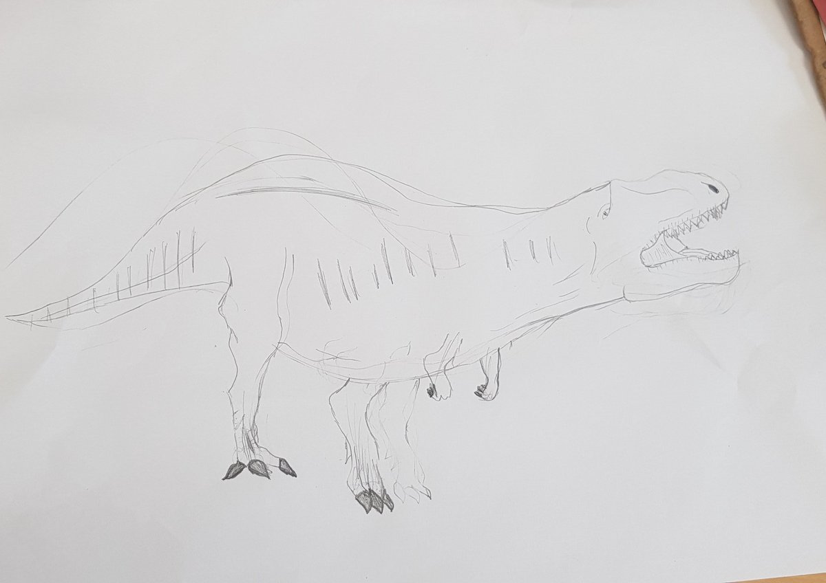 EndeavourClass's tweet image. We enjoyed following an online tutorial which showed us how to draw T-Rex @normanbyspital #dinosaurs