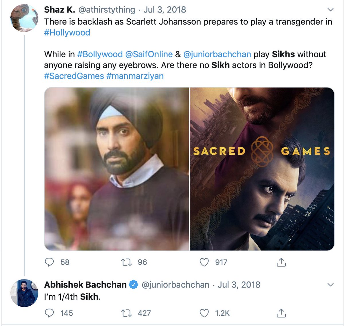Cannot believe we are still having the absolutely absurd conversation over "Sikh is an ethnicity", but maybe this should illustrate the point - anyone who supports that view, should surely have no problem with people saying they are "1/4 Sikh", as Abhishek Bachchan did here?  https://twitter.com/OfficialJassa/status/1278253746028531714