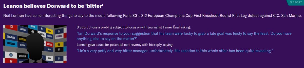 Back up and running. Vargas still left although went to Real Madrid this time. It also turns out that Neil Lennon has not reacted well to San Marino beating PSG in the 1st leg of the Champions League tie. Still baffled by the fact that he is PSG manager...  #FM20