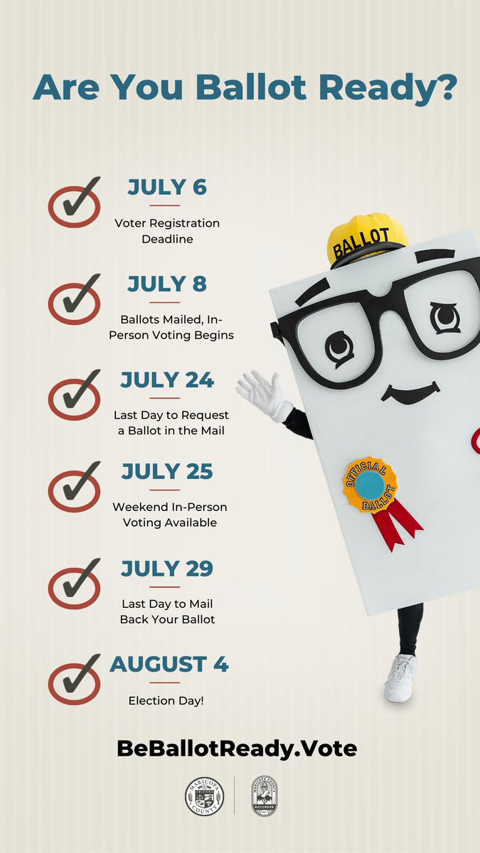 RecordersOffice's tweet photo. Make sure you are ready for the August Primary! Download this cell phone wall paper and let Phil the Ballot remind you of important election deadlines! #BeBallotReady 📱🗳️ https://t.co/FHv2ZlFEi9