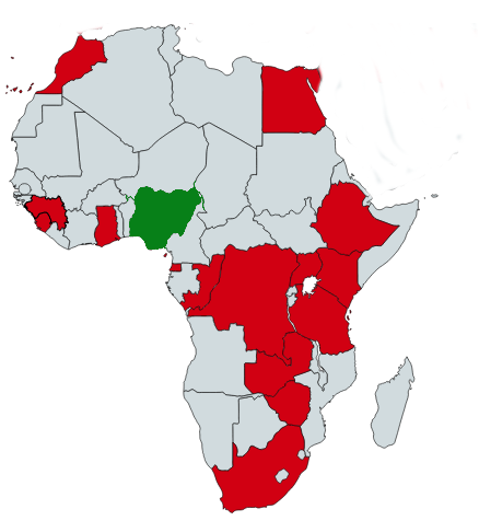 "IQ and the Wealth of Nations" is full of surprises. How many people who have taken an IQ test represent each nation?Take Nigeria (in Green). Red countries are other African countries for which IQ scores were actually available. The scores of Grey countries was estimated.