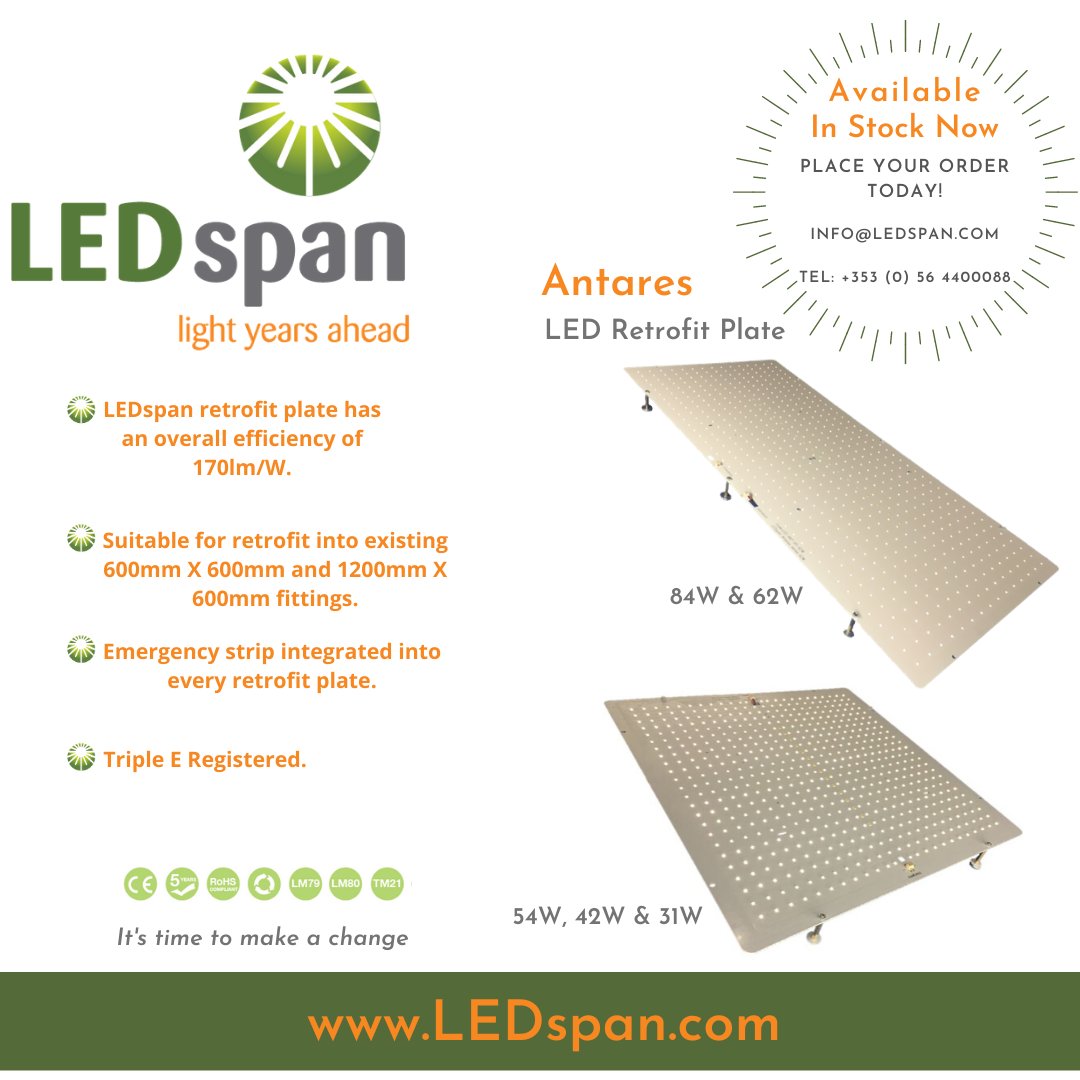 LEDspan's tweet photo. Check out our range of LED Lighting Solutions in stock specifically tailored to meet our client's needs such as our Antares LED Retrofit Plate!
Please feel free to contact us at +353 (0)56 4400088/ info@LEDspan.com or visit https://t.co/KPBFvlT7CV
#LEDspan #LEDlighting https://t.co/y81Wbf3VCl