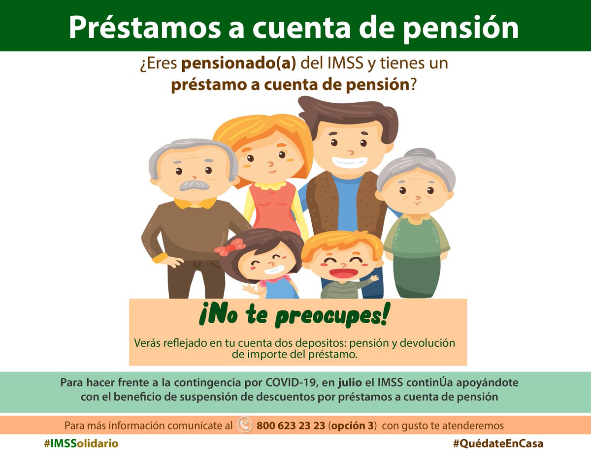 ARuizMaciel's tweet photo. 📢 #AtentoAviso 
@Tu_IMSS en apoyo a la economía familiar, en el mes de julio continuará con el beneficio de devolución de descuentos de préstamos a cuenta de pensión, con instituciones financieras que tienen convenio con el #IMSS 🧓🏽👵🏽👴🏽#IMSSolidario
👉🏽https://t.co/TD1gFAIxul https://t.co/IWiXvI1ARH