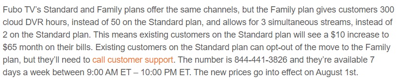 I keep skimming over these stories too quickly. Fubo is making people CALL CUSTOMER SERVICE to downgrade plans.You all know I'm always wary of "it's cable all over again" hyperbole, but this really is it.