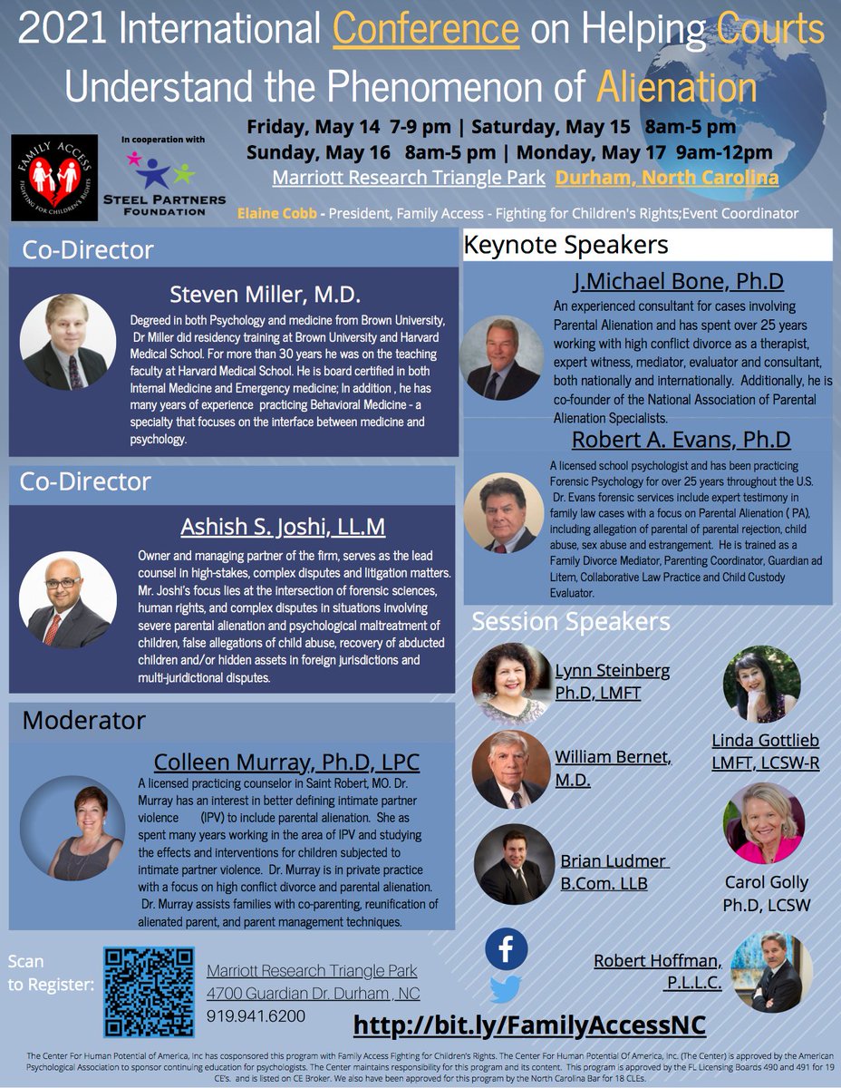 steelholding's tweet photo. The Steel Partners Foundation is proud to support the 2021 International Conference on Helping Courts Understand the Phenomenon of Alienation. Check out the flyer and conference brochure for more information. #SteelWell #ParentalAlienation #FamiliesBelongTogether https://t.co/CWRUn2hSX7