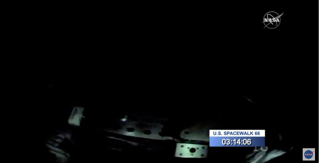 genejm29's tweet photo. #NASA #ISS #EXP63 #EVA229 #EVA66 - Preparation work on the 3B Power Channel has been completed. Cassidy and Behnken have broken torque on the batteries to be replaced and reset them making them a bit more predictable, they have also installed foot restraints at the worksite. https://t.co/SdWcsaxbOy